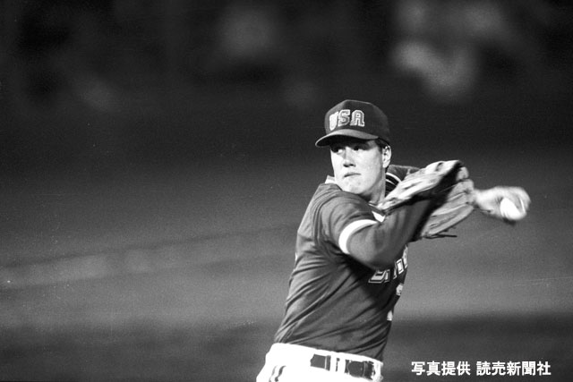第17回 日米大学野球選手権大会 第3戦 米国3-4日本。5回を無失点に抑える好投を見せたアボット投手。宮城・仙台市の宮城球場で。