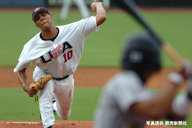 第35回 日米大学野球選手権 第1戦 日本対米国 先発のプライス投手の力投。米ノースカロライナ州のダーラムブルズ・アスレチックパークにて。