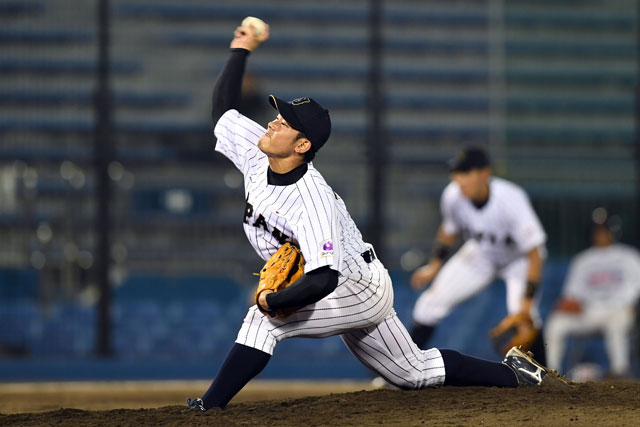 3番手でマウンドにあがった田村伊知郎(立教大学)