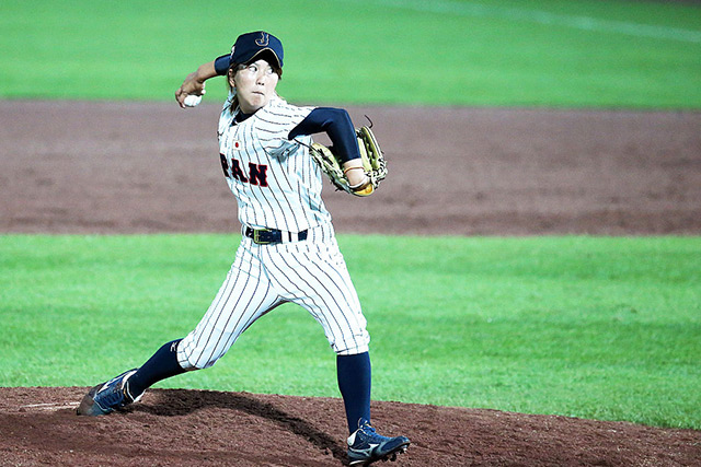チャイニーズ・タイペイ打線を無安打に抑えた2番手・田中露朝(尚美学園大学)