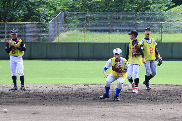 内野シートノックを受けるトライアウト生たち