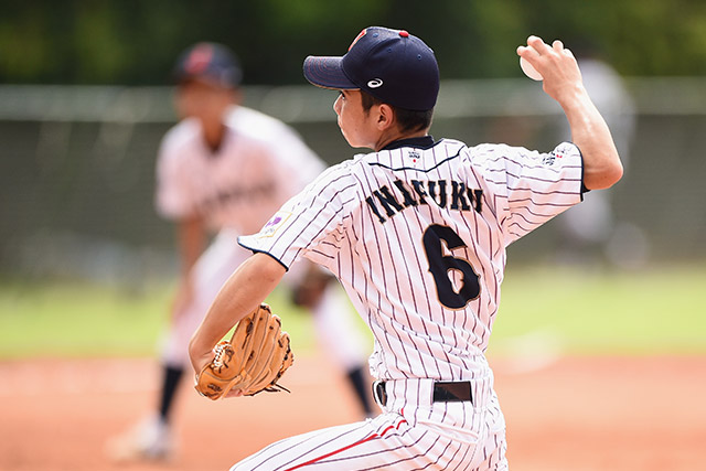 4回からマウンドにあがった稲福倫汰(坂田ビクトリーズ)