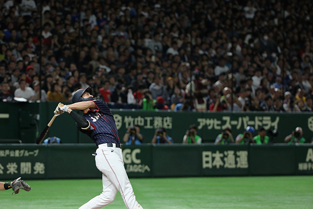 上沢直之5回7奪三振 柳田悠岐4安打4打点などで大勝し日米野球連勝 トップ 試合レポート 野球日本代表 侍ジャパンオフィシャルサイト