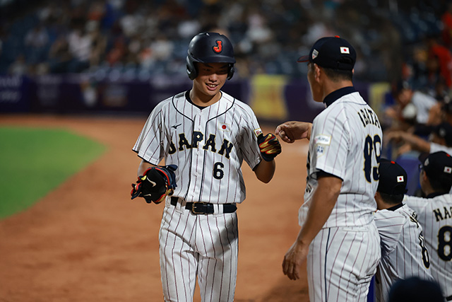 犠牲フライを放った川上慧(明石ボーイズ)