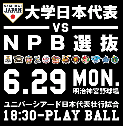 ユニバーシアード日本代表壮行試合 大学日本代表 対 NPB選抜 2015年6月29日（月）